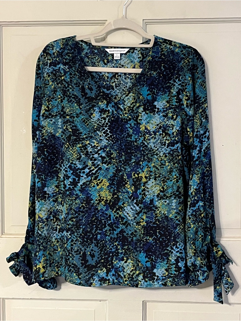 Counterparts Blue & Teal Abstract Print Long Sleeve Blouse - Picture 1 of 4